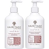 Hairitage Biotin Damage Repair Shampoo and Conditioner Set - Thickening + Volumizing - Biotin Castor Oil + Rice Protein - Sulfate Free + Color Safe - Deep Conditioning Treatment Dry Damaged Curly Hair