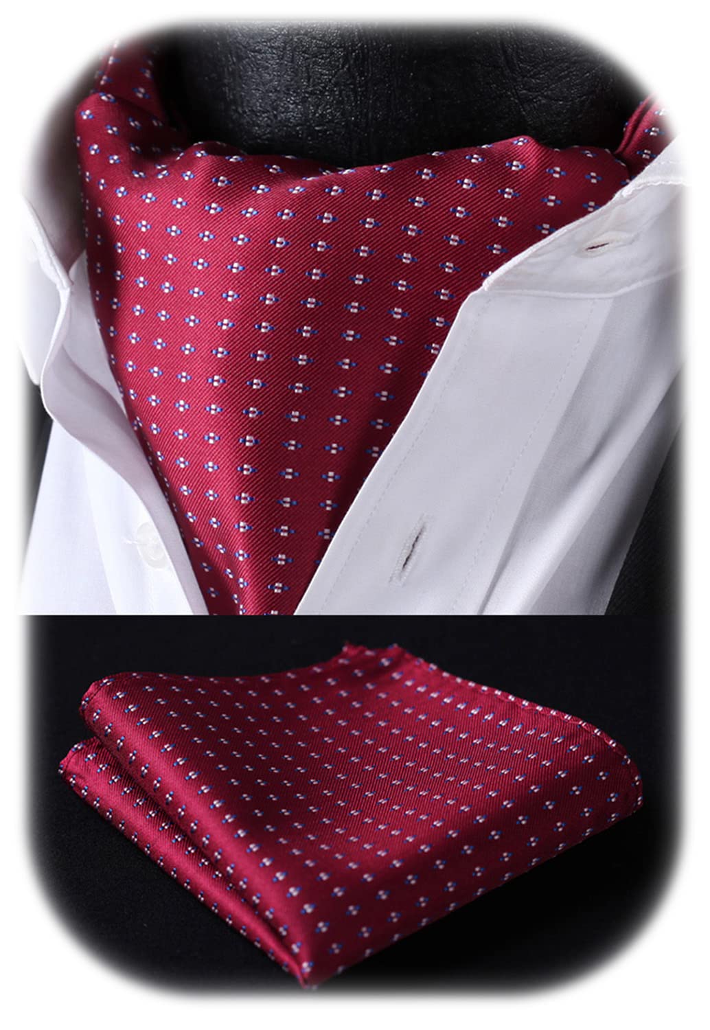 HISDERN Red Cravats for Men Wedding Polka Dot Ascot and Handkerchief Classic Business Cravat Tie & Pocket Square Set — image 1