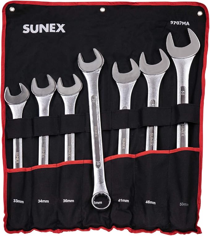 Sunex 9707MA Jumbo Metric Combination Wrench Set, 7Piece (Includes Roll