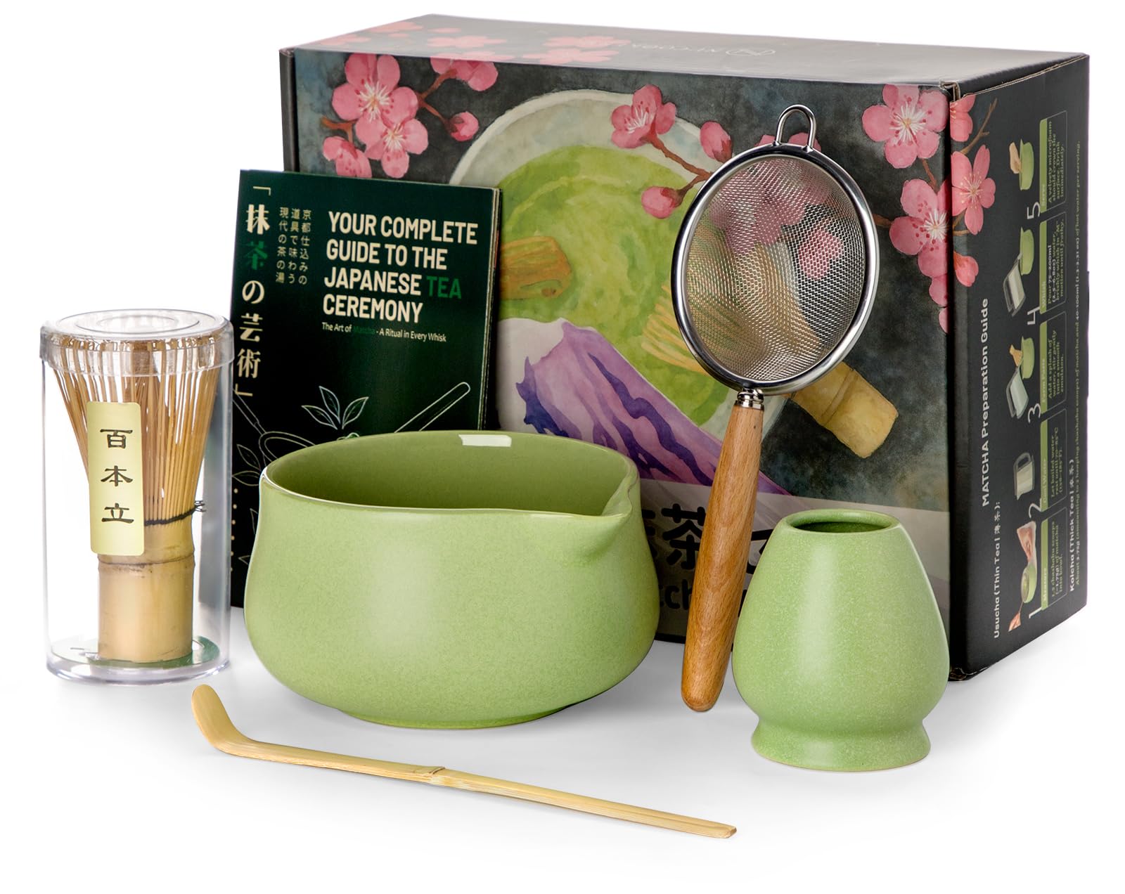 Photo 1 of Nucookery Matcha Set - 5PCS Matcha Whisk Set, 18OZ Matcha Bowl (Chawan) with Spout, Matcha Whisk (Chasen) and Holder, Bamboo Matcha Scoop and Sifter, Matcha Kit/Tools/Accessories for Tea Ceremony