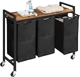 HOOBRO Laundry Basket 3 Compartments 40 L Each W/ Lid and Wheels view 9