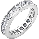 Amazon Essentials Platinum-Plated Sterling Silver Infinite Elements Cubic Zirconia Channel Princess-Cut All-Around Band Ring