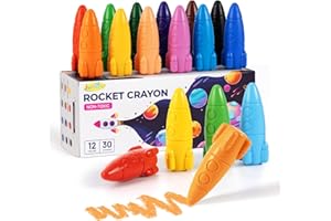 JUPITEARTH 12 Colors Crayons for Toddlers, Non-Toxic Washable Rocket Crayons, Easy-to-Hold Coloring Gifts & Mess-Free Art Supplies for Little Hands