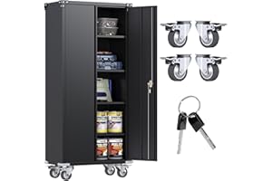 GangMei Upgraded Metal Storage Cabinet with Wheels, 71" Rolling Garage File Storage Cabinet with Adjustable Shelves/Handle for Office, Basement, Pantry, Workshop