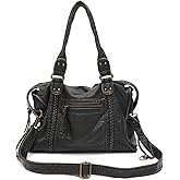 DAJGRHE Vintage Purses For Women Tote Bag Washed PU Leather Large Capacity Zip Pockets Braid Decor Shoulder Cross Body