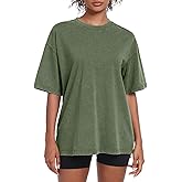 Womens Washed Vintage Oversized T-Shirt Baggy Workout Tops Short Sleeve Cotton Tshirts Streetwear Boyfriend Tee