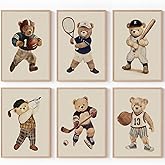 Nursery Bear Canvas Wall Art Bear Sports Paintings Pictures Wall Decor Boy Sports Rugby Baseball Poster Printing Artwork for Children Bedroom Nursery Boy-Room Game Room Home Decoration