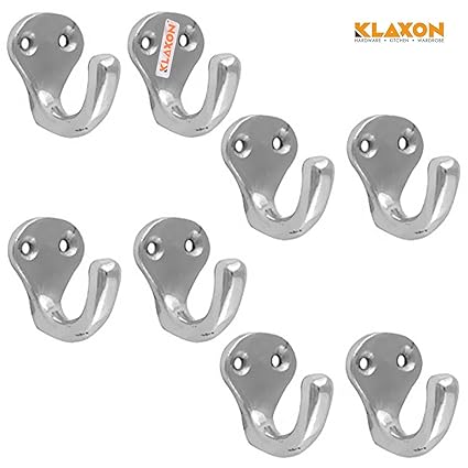 Klaxon NS1-SINGLE Brass Single Hook (Silver, Chrome Finish, Set of 8)