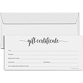 321Done Simple White Blank Gift Certificates with Envelopes (Pack of 24) 4x9 Inches for Small Business, Holiday, Christmas Voucher, Spa, Salon - Minimalist Script - Made in USA