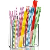 EOFJRUC Large Acrylic Straw Holder for Cabinet Door, Clear Straw Organizer for Reusable Straws with Adhesive Strips - Modern Home Bar & Office Accessory (8 Compartments)