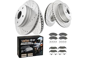 WEIZE Front +Rear Truck & Tow Brake Kit, Carbon Fiber Ceramic Brake Pads & Drilled/Slotted Brake Rotors, Fit for Dodge Ram 1500 & Classic Durango Chrysler Aspen, 5 Lug