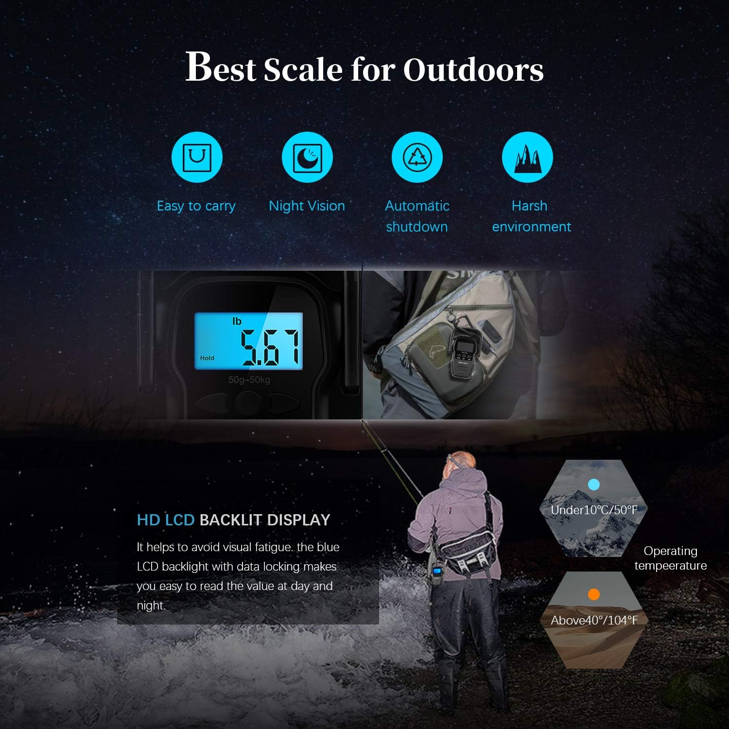 INFANCO Fish Scale, Digital Fishing Scale, HD LCD Backlit Display, Enhanced Bigger Hook, 110lb/50kg Hanging Weight Scale w/Measuring Tape for Fishing, Luggage, AAA Battery & Fishing Lure Included : Sports & Outdoors
