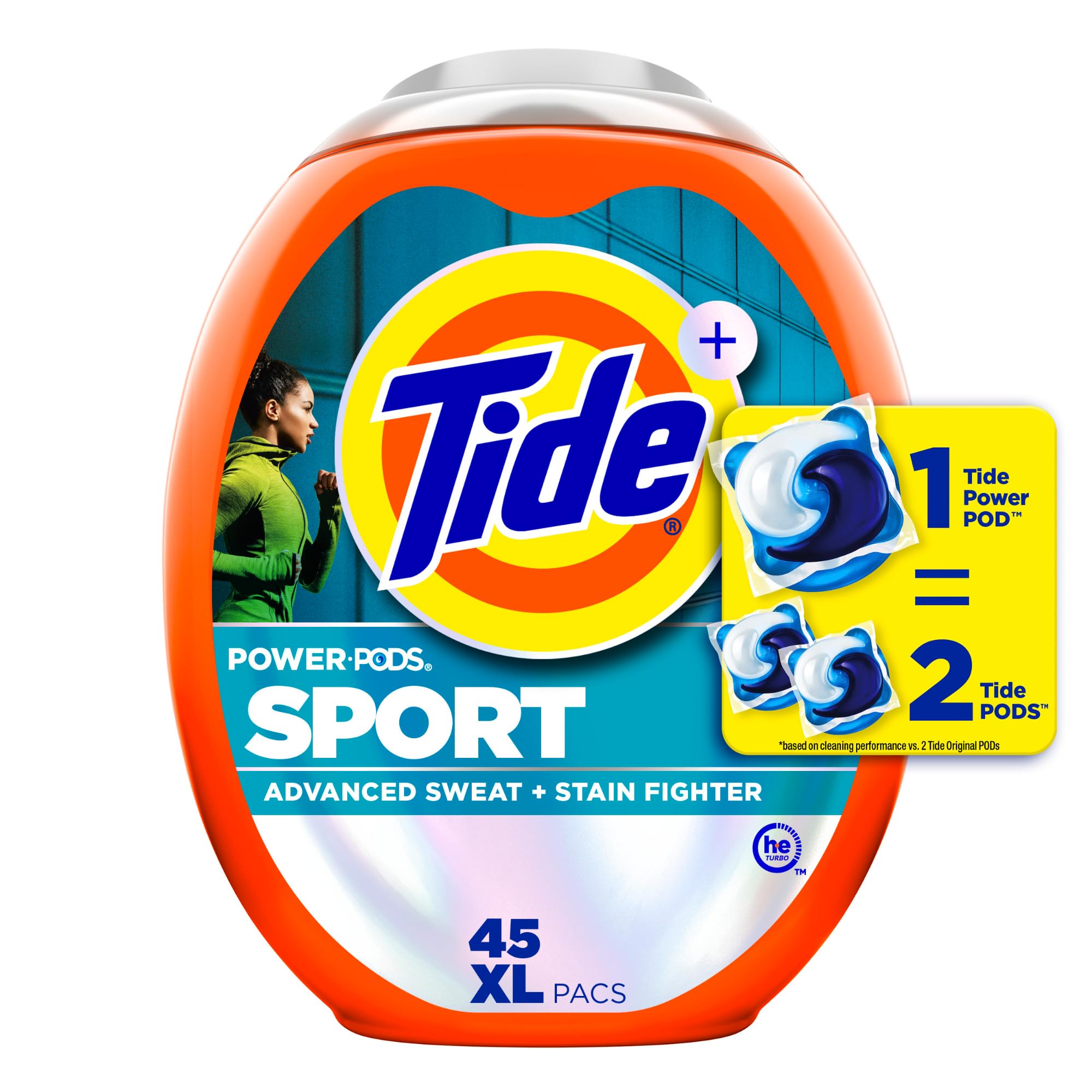 Tide Power Pods Sport Laundry Detergent Pacs, 45 Count, Advanced Sweat + Stain Fighter