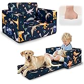 Beavtaens Kids Couch, 2-in-1 Kids Fold Out Couch, Convertible Kid Sofa to Lounger for Girls and Boys, Soft Toddler Chairs Comfy 1-3 Years Old (Dinosaur)