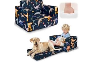 Beavtaens Kids Couch, 2-in-1 Kids Fold Out Couch, Convertible Kid Sofa to Lounger for Girls and Boys, Soft Toddler Chairs Comfy 1-3 Years Old (Dinosaur)
