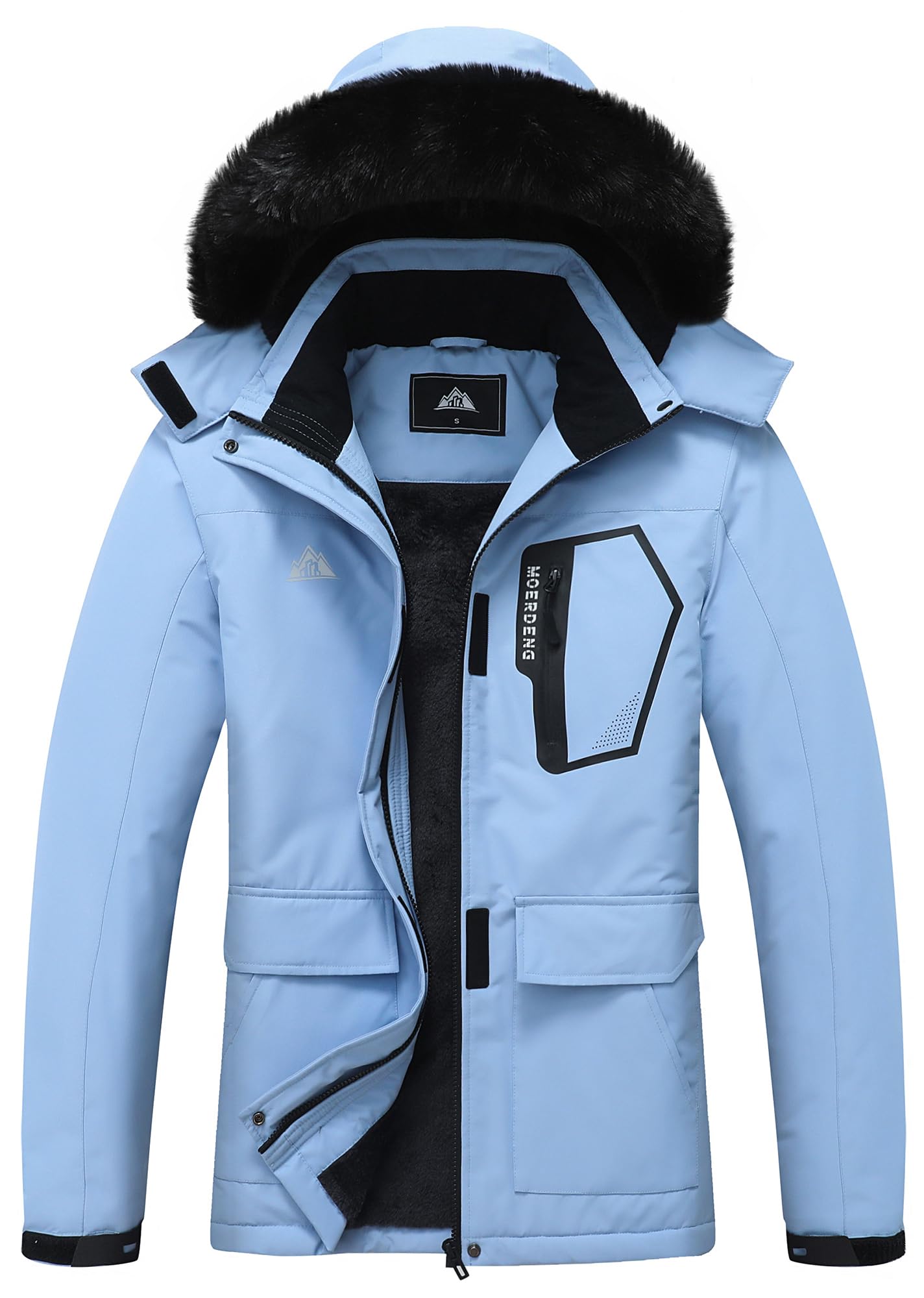 MOERDENG Women's Ski Jacket Waterproof Warm Winter Coat Hooded Snowboarding Jacket Versatile for Hiking & Winter Activities Image