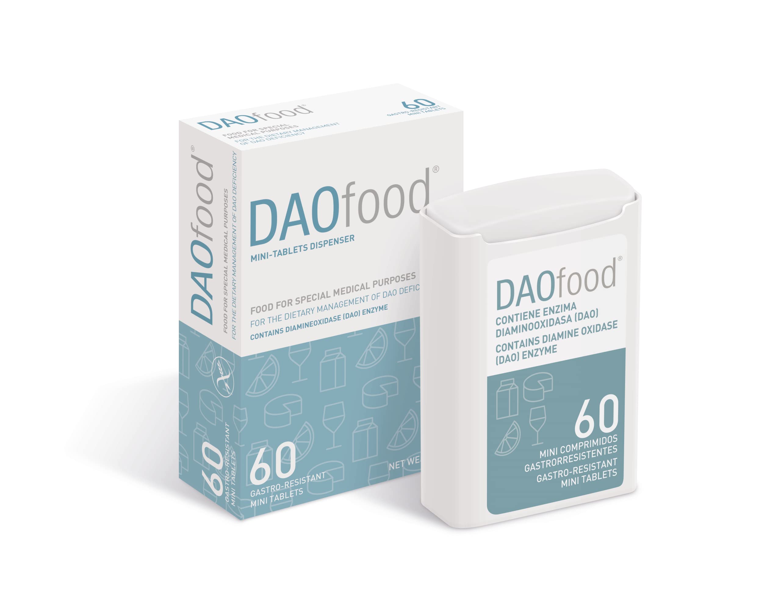 DR Healthcare - DAOfood - DAO Enzyme - Supports the Balance of Dietary Histamine and DAO - Dispenser with 60 Gastro-Resistant DAO Mini-Tablets
