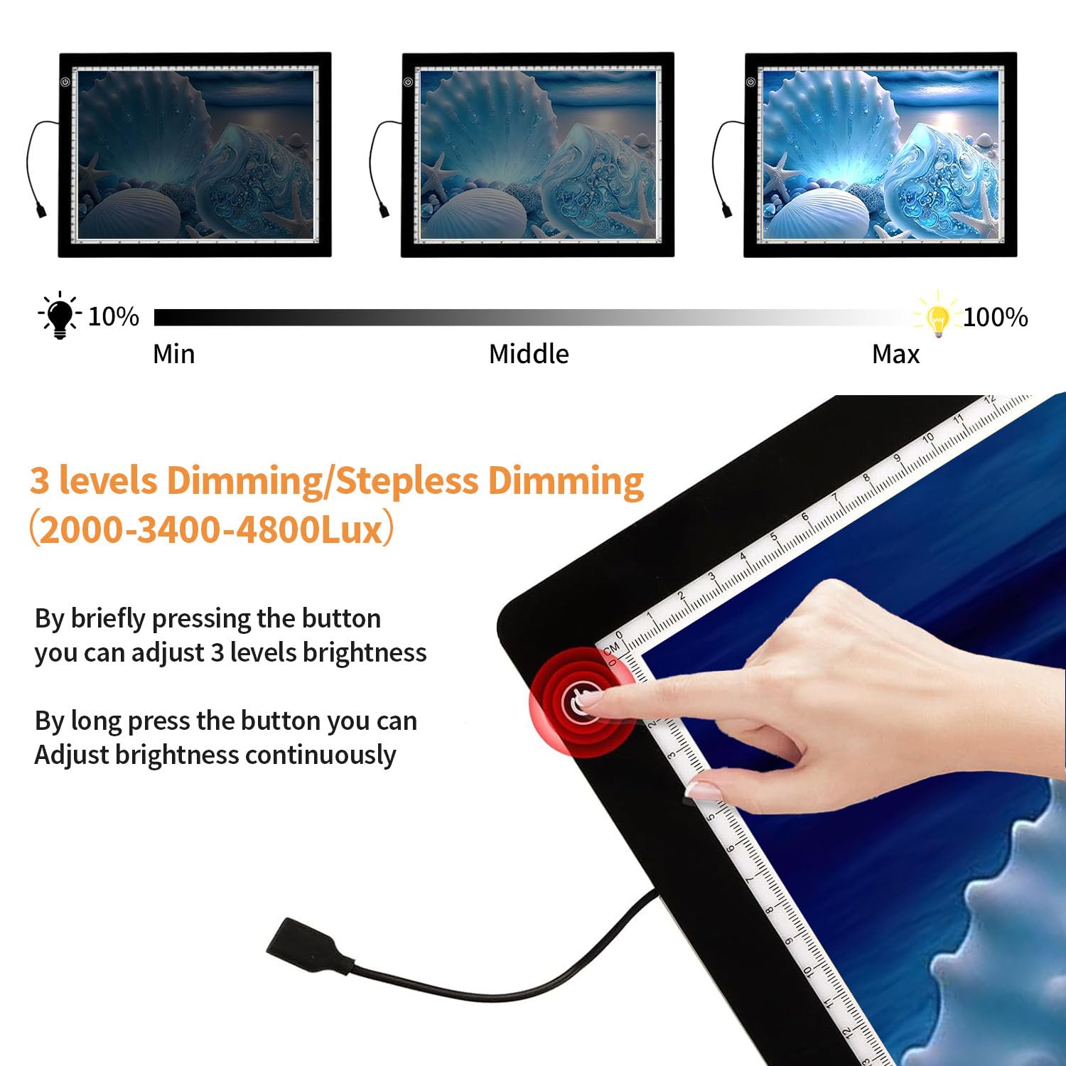 Zocelight A3 Light Pad for Diamond Painting Kit,4800Lux Super Bright 5mm Ultra Thin Diamond Art Light Board with Stand and Clip,3 Levels Dimming Light Box for Artists,Drawing,Sketching,Animation