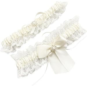 Ting&Cecilly Lace Wedding Garter Set for Bride, Elastic Stretch Ribbons, Bridal Prom Leg Garters