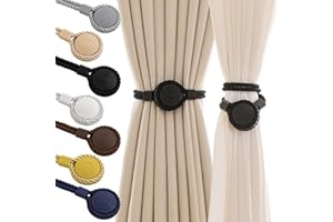 Contoeey Curtain Tiebacks Magnetic Rope Curtain Tie Backs for Curtains 2 Pack Handmade Outdoor Window Curtain Holdbacks for Drapes, Black