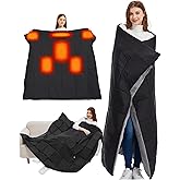 CYCYHEAT 20000mAh Large Heated Blanket Battery Powered, 7.4V Battery Portable Cordless Throw Electric Rechargeable Heating Blankets (Black+20000mAh Battery, 63x55in Adult Size)