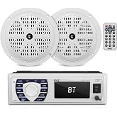 Pyle Marine Receiver &amp; Speaker Kit - In-Dash LCD Digital Stereo Built-in Bluetooth &amp; Microphone w/ AM FM Radio System 5.25&rsquo;&rsquo; Waterproof Speakers (2) MP3/USB/SD Readers &amp; Remote Control - PLMRKT36WT