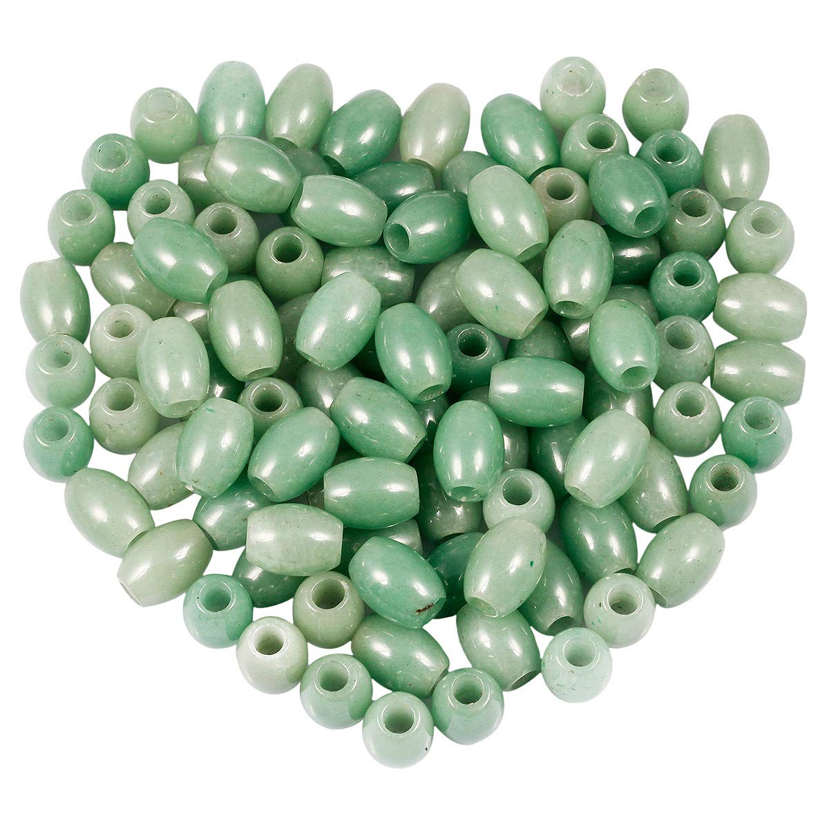 KYEYGWO Green Aventurine Large Hole Polished Gemstone Beads for Bracelets, Oval Loose Charms European Bead for Jewelry Making, Pack of 20