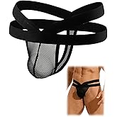 sunshinelady Men’s Jockstrap Sexy Underwear See Through Mesh Jock Strap G-String Thongs Black Bulge Pouch Underpants