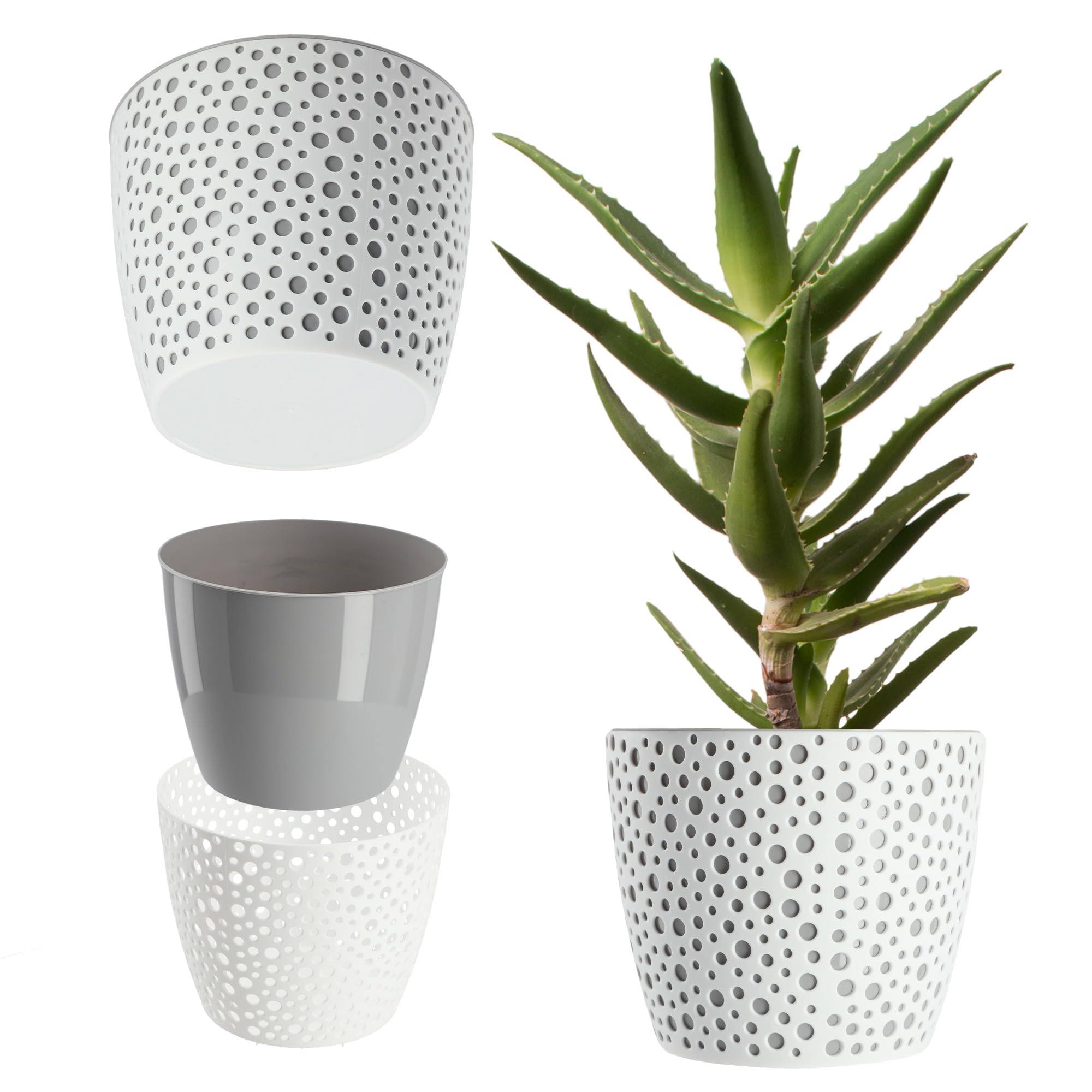 KADAX Plastic Flower Pot, Lightweight Planter with Unique Design for Living Room, Hallway, Bedroom, Indoor Plant Pot for Houseplants (⌀ 15 cm, Grey)