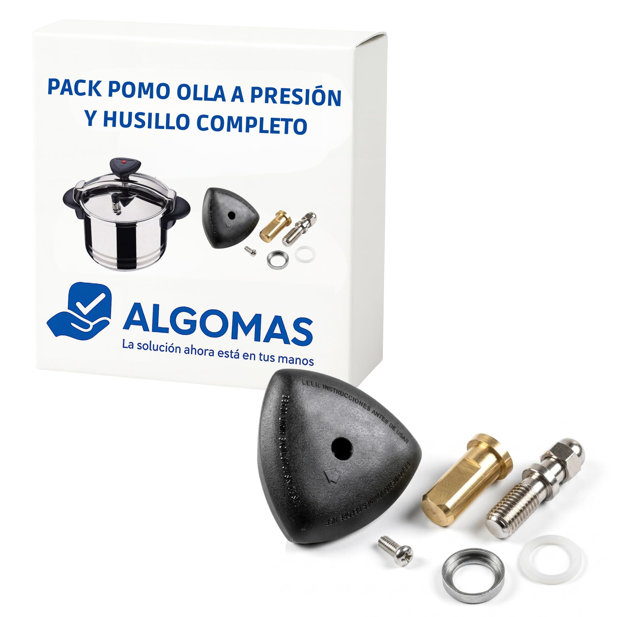 ALGOMAS® Complete pot knob and spindle set, suitable for Magefesa: Star 13 and Alustar 22, Alza: Melissa, knob code 09REMECPSTC, includes cone, spindle, washers, nut and screw