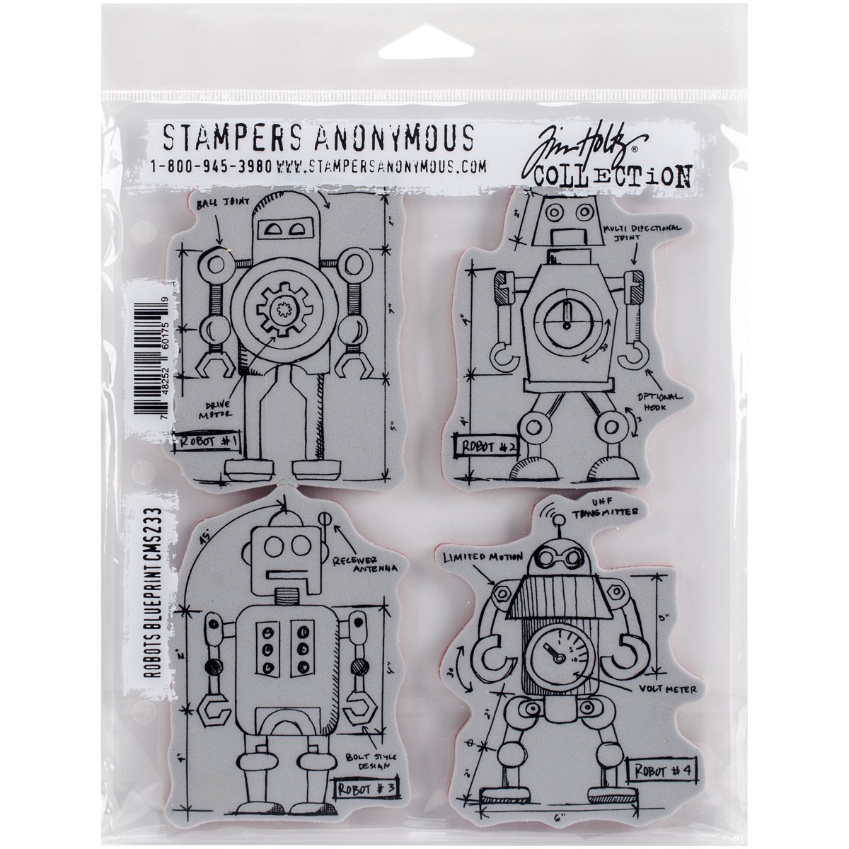 Stampers Anonymous_AGW "Robots Blueprint" Cling Mounted Stamp, Grey