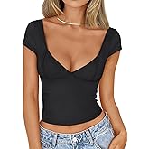 Trendy Queen Womens Summer V-Neck Backless Cute Tops Going Out Sexy Slim T-Shirts Y2K Clothes Corset Spring Outfits 2026