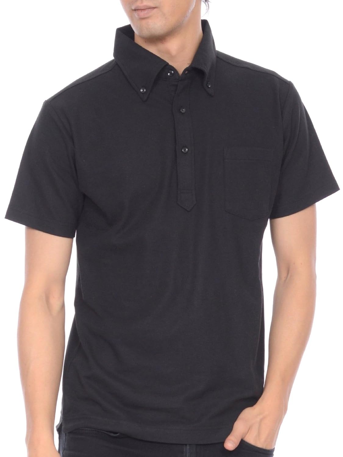 ティーシャツドットエスティー ポロシャツ ドライ 半袖 無地 鹿の子 ボタンダウン 消臭機能 ポケット付き UVカット 5.3oz メンズ ブラック L