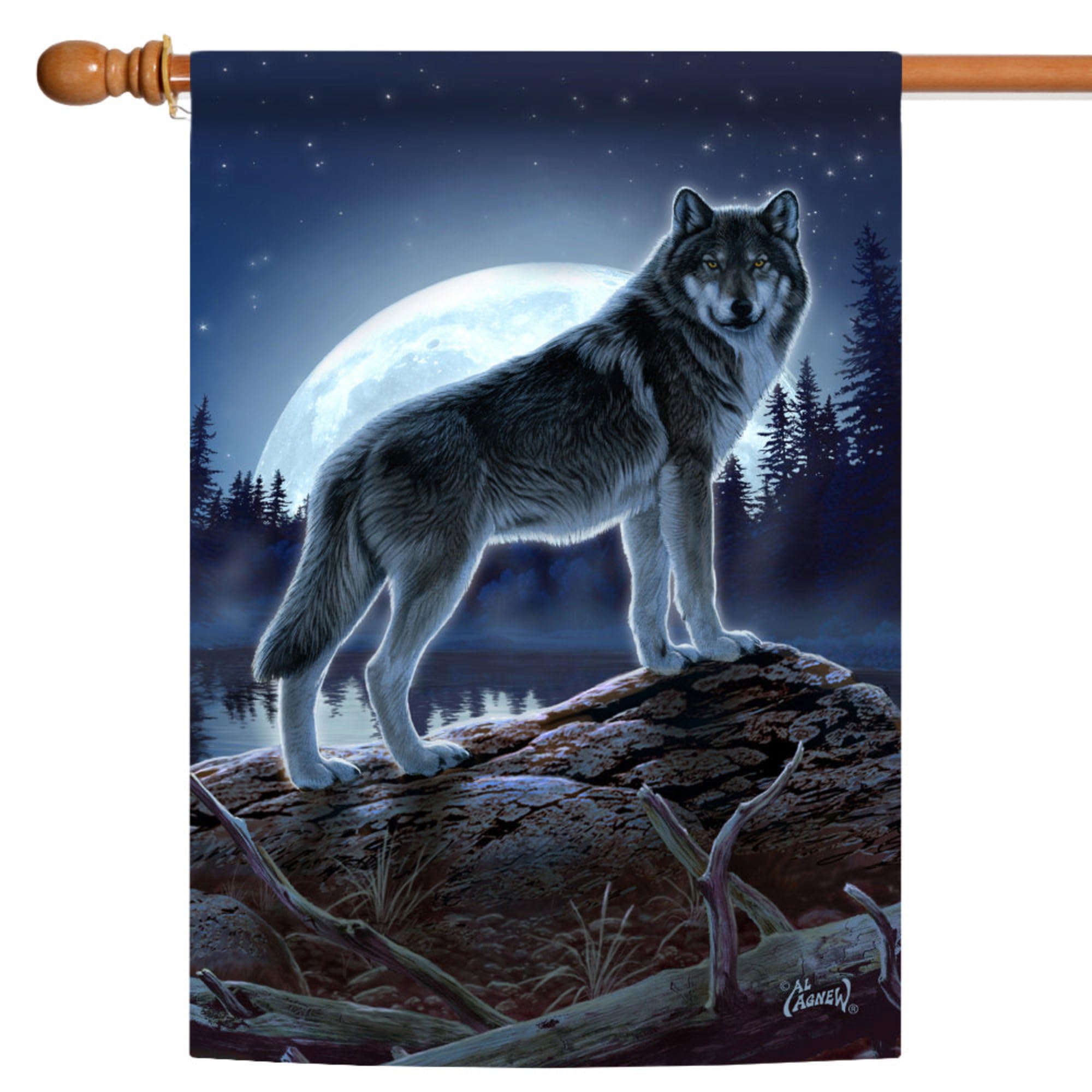 Toland Home Garden 1010436 Full Moon Wolf 28 x 40 Inch Decorative, House Flag