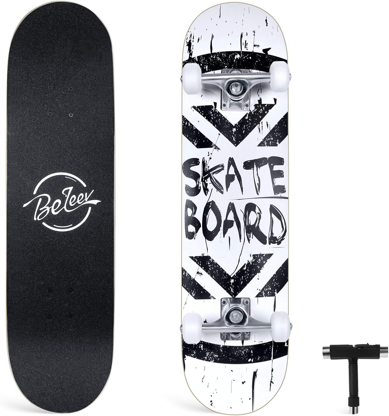 BELEEV Skateboards, 31" x 8" Complete Skateboard for Beginners, 7 Layer