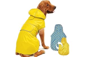 Kimee Dog Raincoat Reversible, Single Side Slicker Poncho Adjustable Waterproof Dog Rain Jacket with Leash Hole/Reflective St