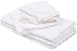 THE BEER VALLEY Cotton Cloth Dinner Napkins Oversized 20x20-Cotton Flax Fabric with Lace & Tailored with Mitered Corners-Ideal for Events and Regular Use-White Set of 4