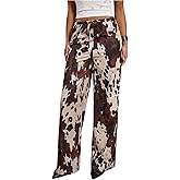 MakeMeChic Women's Cow Print Wide Leg Pants Low Waist Drawstring Baggy Trousers