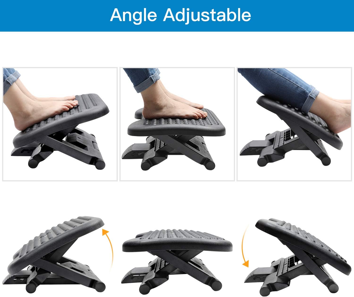 HUANUO Adjustable Under Desk Footrest - Ergonomic Foot Rest with 3 Height Position - 30 Degree Tilt Angle Adjustment for Home, Office, Non-Skid Massage Surface Texture Improves Posture and Circulation : Office Products