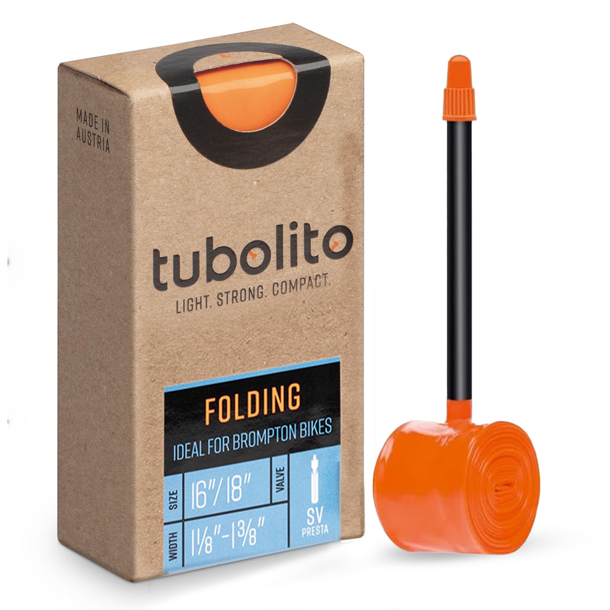 Tubolito Tubo Folding Bike 16'' x 1-1/8-1-3/8 Presta Tube, Orange