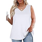 Plus Size Tanks Women Summer Top V Neck Sleeveless Top Loose Fit Tee Workout Shirts