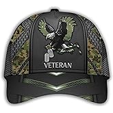 Vetadn - Camo Eagle Veteran Cap, Military Hat for Men, Veteran Day Gifts for Dad Grandpa, Adjustable Strap Back