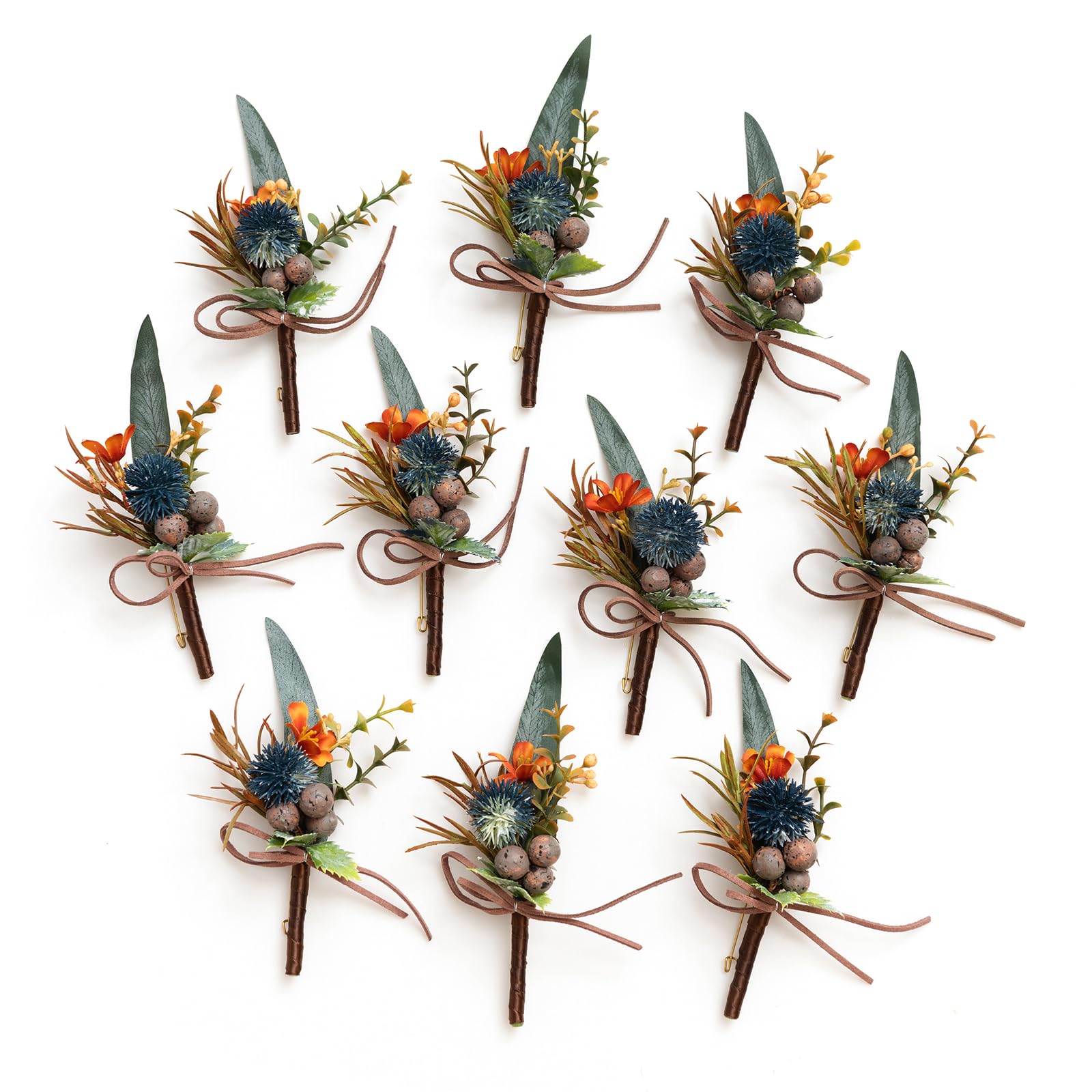 Photo 1 of Ling's Moment Boutonniere for Men, 10pcs Groomsmen Guest Boutonniere, Artificial Flowers for Wedding Décor/Prom/Homecoming,etc.Dark Teal Orange