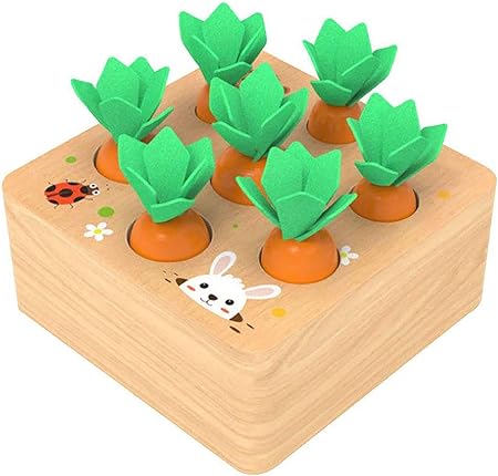 Amazon Ancaixin 木製おもちゃ 1歳 男の子 女の子 モンテッソーリ サイズ 仕分けと数え付け パズルゲーム 2歳 3歳 人参 収穫 発達ギフト 細かい運動技能に 木製パズル おもちゃ