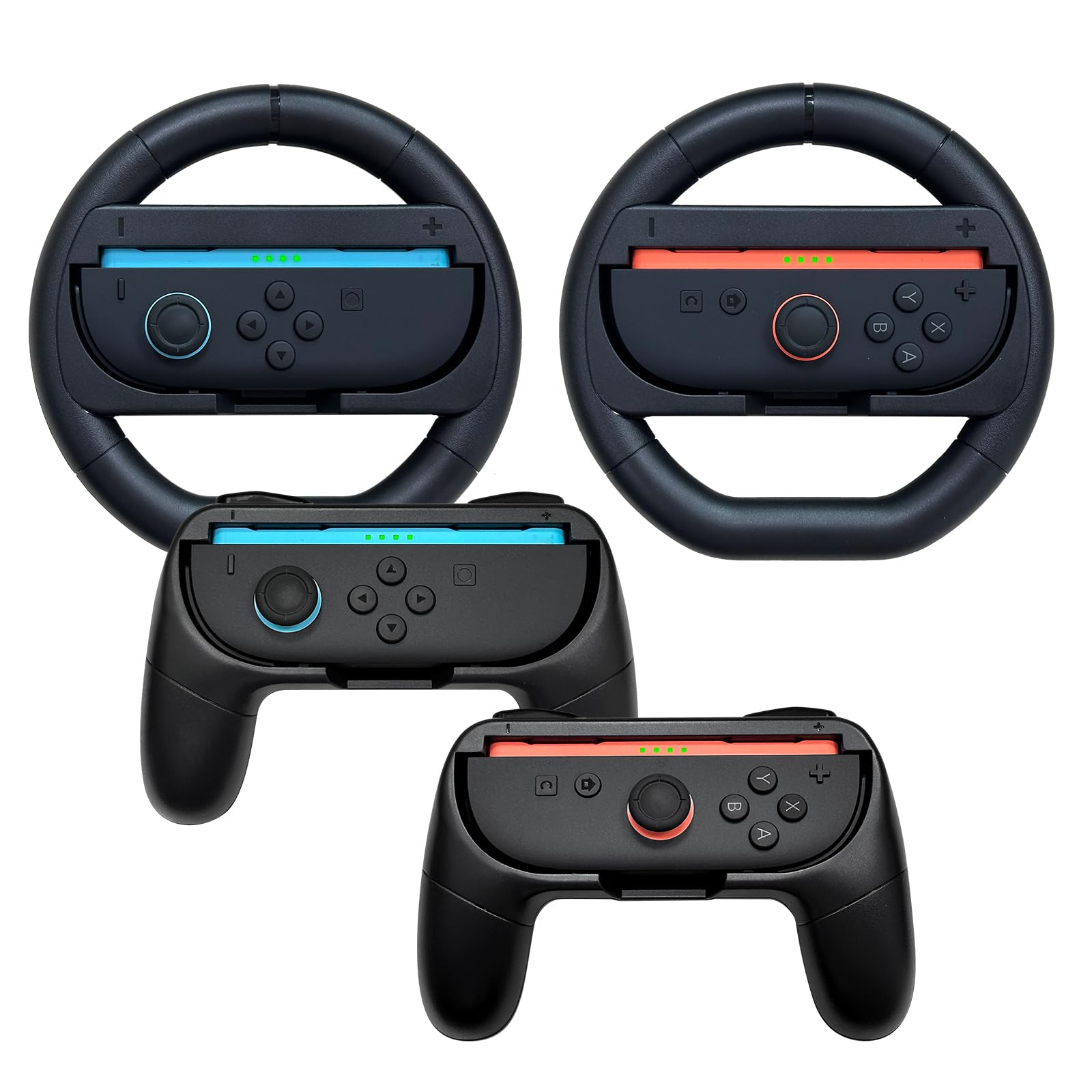 Hand Grips & Steering Wheels 4-Pack Kit for Nintendo Switch 2 (2025), Joy-Con Controller Handles for Mario Kart World/8 Deluxe Ergonomic Anti-Slip Design Family Party Accessories (Black)
