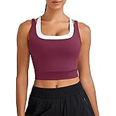 BMJL Womens Built in Bra Tank Tops Black Workout Scoop Neck Racerback Cropped Tops Camisole with Padded