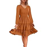 Zattcas Women 2026 Sping Summer Dress V Neck Smocked Waist Casual Flowy A Line Tiered Work Knee Length Dresses