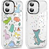 RUMDEY 2 Pack Cute Clear Cartoon Animals Dinosaur Phone Case for iPhone 17 6.3", Aesthetic Trendy Pattern Print Soft Slim Fashion Protective Shockproof TPU Bumper Cover for Women Girls