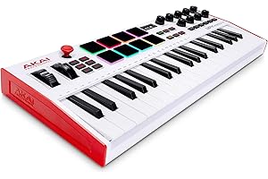 Akai Professional MPK Mini Plus - USB MIDI Keyboard Controller with 37 Mini Keys, 8 MPC Pads, Sequencer, MIDI/CV/Gate I/O and Native Instruments Sound Package, White Limited Edition