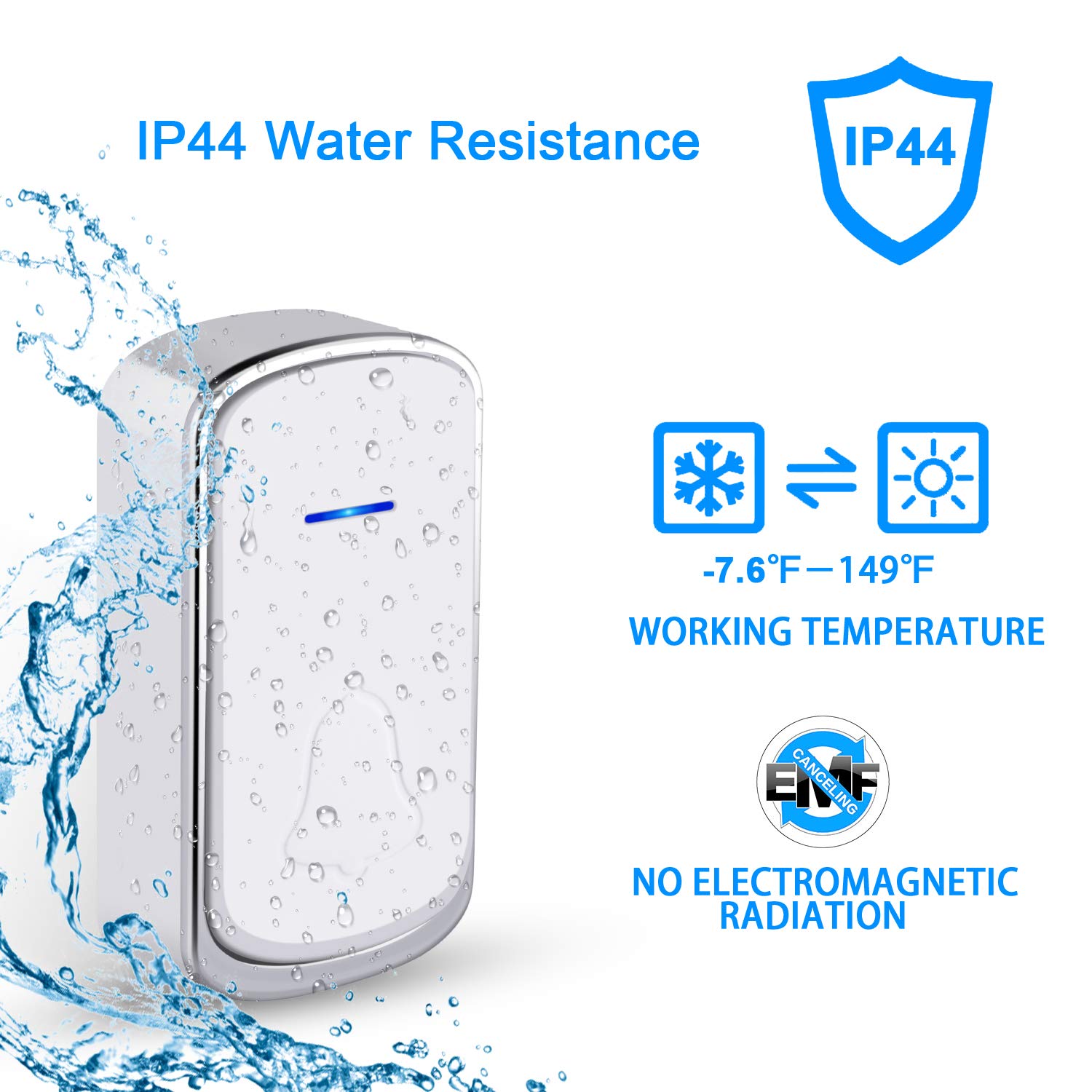 Funkklingel Türklingel Außenbereich Wasserdicht, Ausein Kabellose Türklingel, 280m Reichweite, 2 Empfänger 1 Sender Klingel Haustür Funk, 36 Klingeltönen, 4 stufiger Lautstärke mit LED